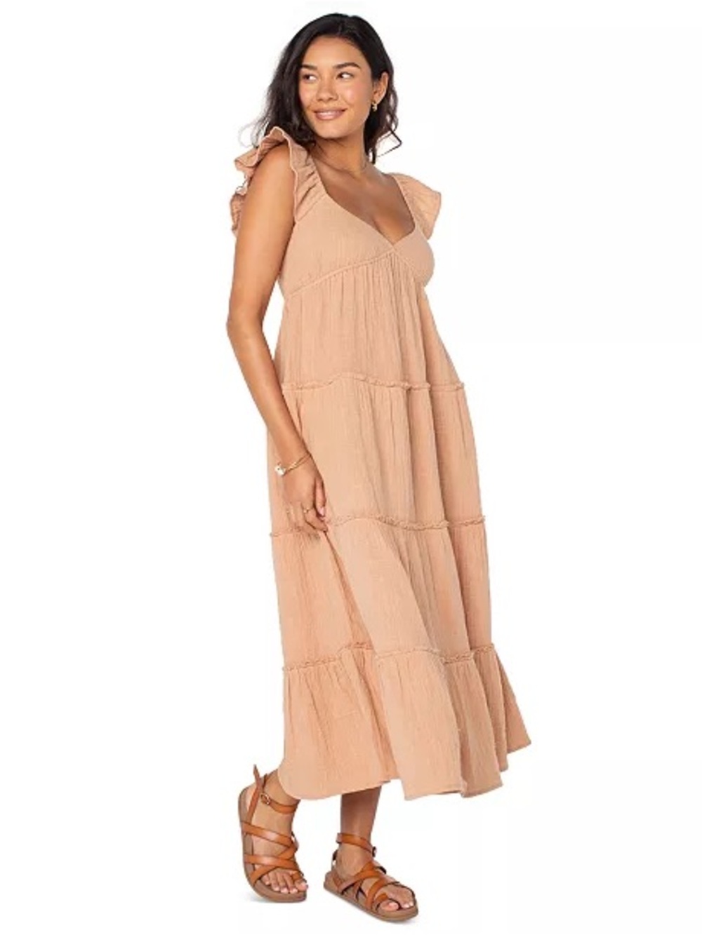 Roxy Palmy Days Cotton Smocked-Back Tiered Midi Dress